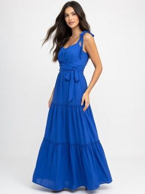 Altar'd State Periwinkle  Tie-Shoulder Tiered Maxi Dress (Size :Small)